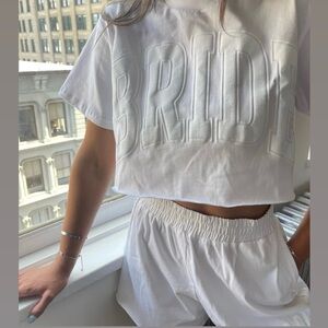 The Bar Bride White Crop Top and Shorts Set Cotton Women’s Size XL SOLD OUT